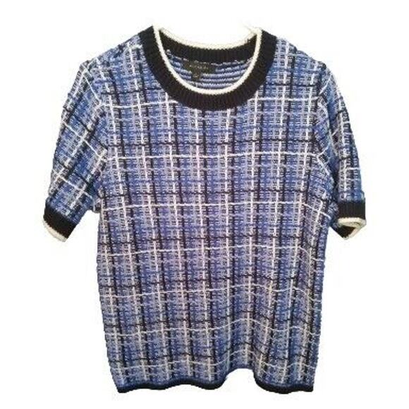 Ann Taylor Sweaters - NWT Womens Blue White Plaid Thick Tweed Sweater Ann Taylor Preppy Twee Academia